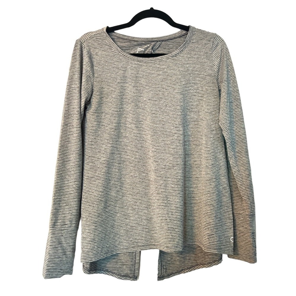 Gap Gray White Stripes Open Back Tie Long Sleeve Activewear Top